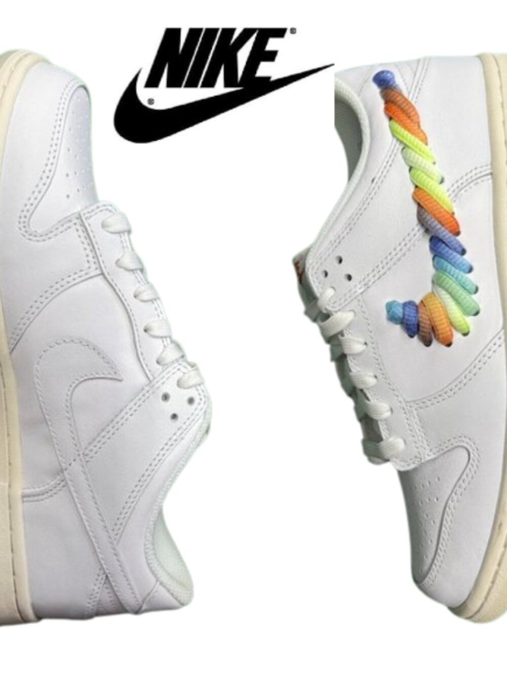 NIKE Dunk Low SE Rainbow Lace Swoosh Sneakers, Size 4Y EUC